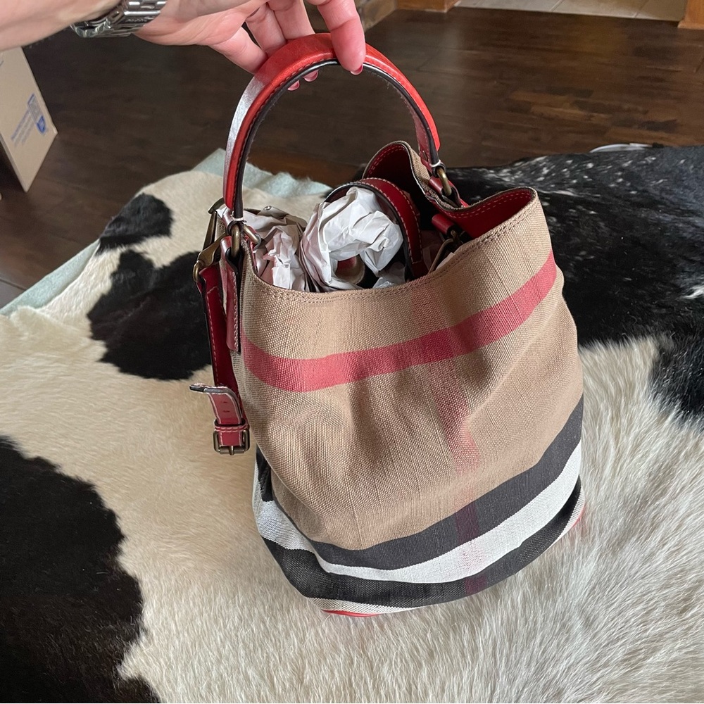 Burberry Red and Tan Shoulder Bag with Adjustable Strap